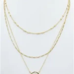 Gold Thin Triple Chain with Open Circle 16"-18" Necklace