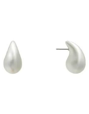 White Pearlized Tearrdrop Stud 1.25" Earring