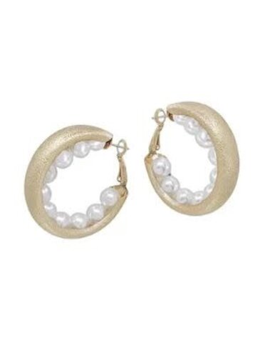 Satin Gold Hoop with Pearls Lined Inside 1.5" Earring