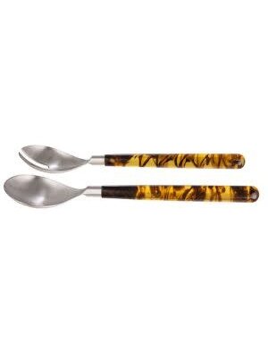 Stainless Steel Salad Servers with Tortoise Shell Resin Handles