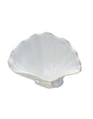 Shell Shaped Dish, Reactive Crackle Glaze, White
