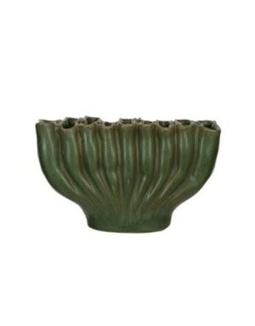 Stoneware Sculptural Vase w/ 9 Sections, Green, 8 X 4 X 4.75
