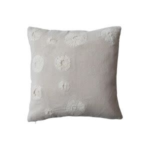 20" Square Handmade Woven Cotton & Linen Pillow w/ Applique