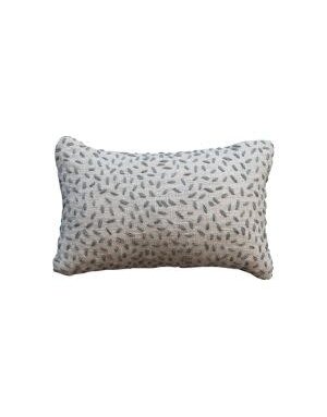 Hand-Embroidered Cotton Kantha Stitch Lumbar Pillow, Natural & Grey