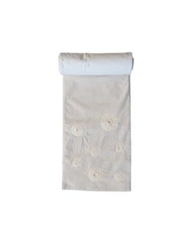 Handmade Woven Cotton & Linen Table Runner w/ Applique, 108"
