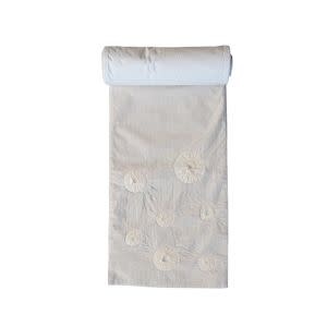 Handmade Woven Cotton & Linen Table Runner w/ Applique, 108"