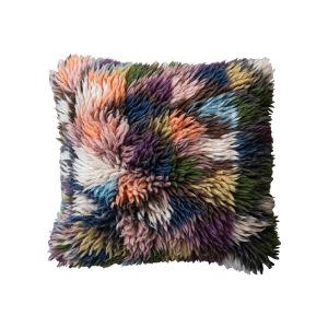 20" Square Woven Wool Shag Pillow, Multi Color