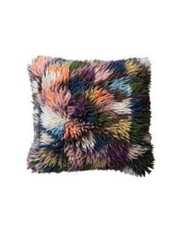 20" Square Woven Wool Shag Pillow, Multi Color