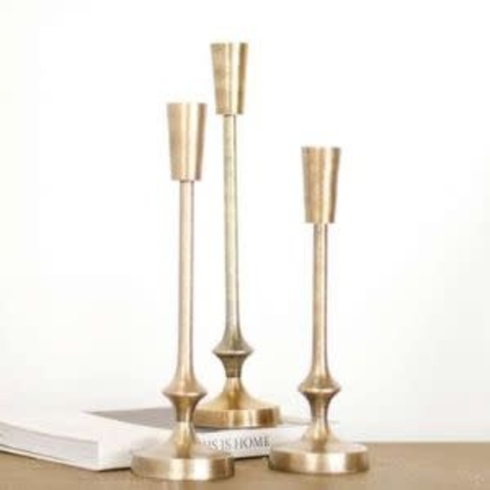 Gold Finish Candle Pillar, Medium