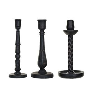 Carved Wood Taper Holders, Distressed Black, Assorted, priced individually