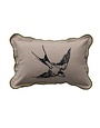 Cotton Lumbar Pillow with Bird