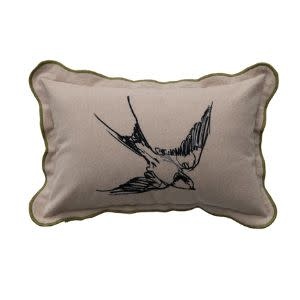Cotton Lumbar Pillow with Bird