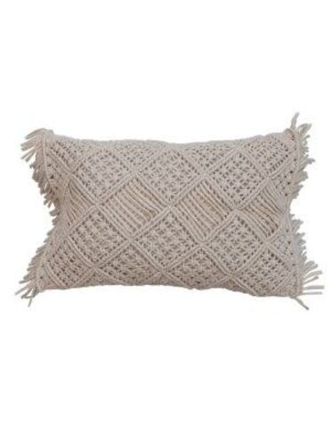 Cotton Macrame Lumbar Pillow w/ Fringe, Natural