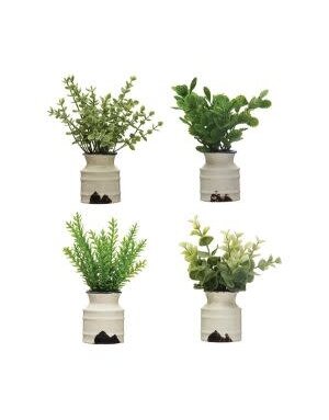 Faux Plant in Distressed White Stoneware Pot, Assorted,  priced individually
