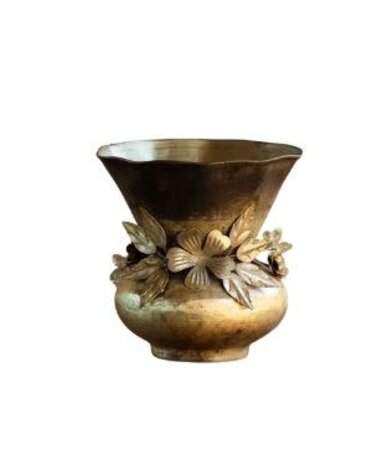 Jeweled Garland Antiqued Vase, Small, Gold