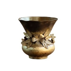 Jeweled Garland Antiqued Vase, Small, Gold