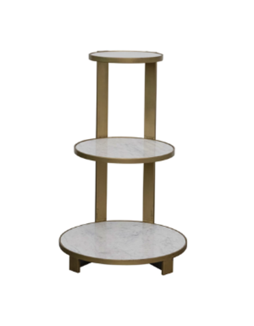 3-Tier Metal & Marble Table & White, 19 in. x 30 in.