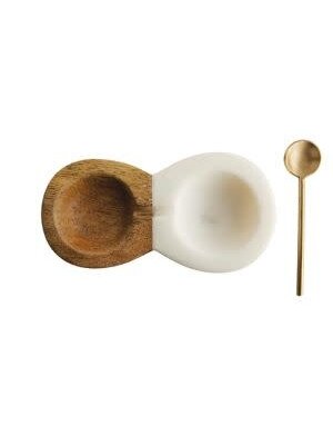 Mango Wood & Marble Pinch Pot w/ Brass Spoon