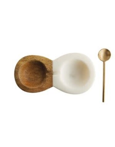 Mango Wood & Marble Pinch Pot w/ Brass Spoon