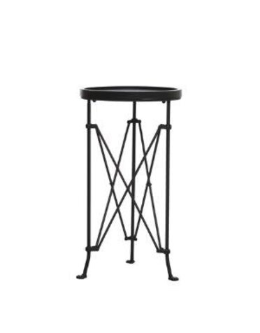 Metal Table w/ Wood Top, Black, 25.5 in.