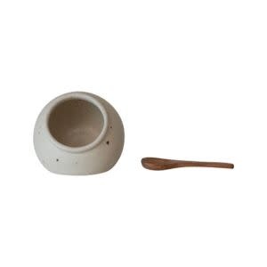 Stoneware Salt Cellar with Mango Wood Spoon, 3"