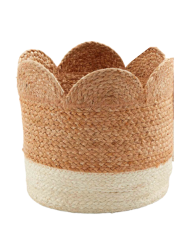 Scalloped Basket, Natural/White, Large, 12 x 12 in.