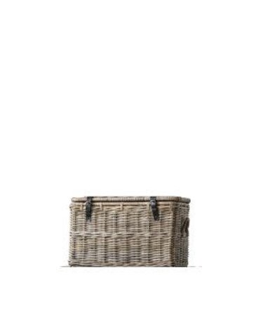 Basket with Lid and Leather Buckles, Medium