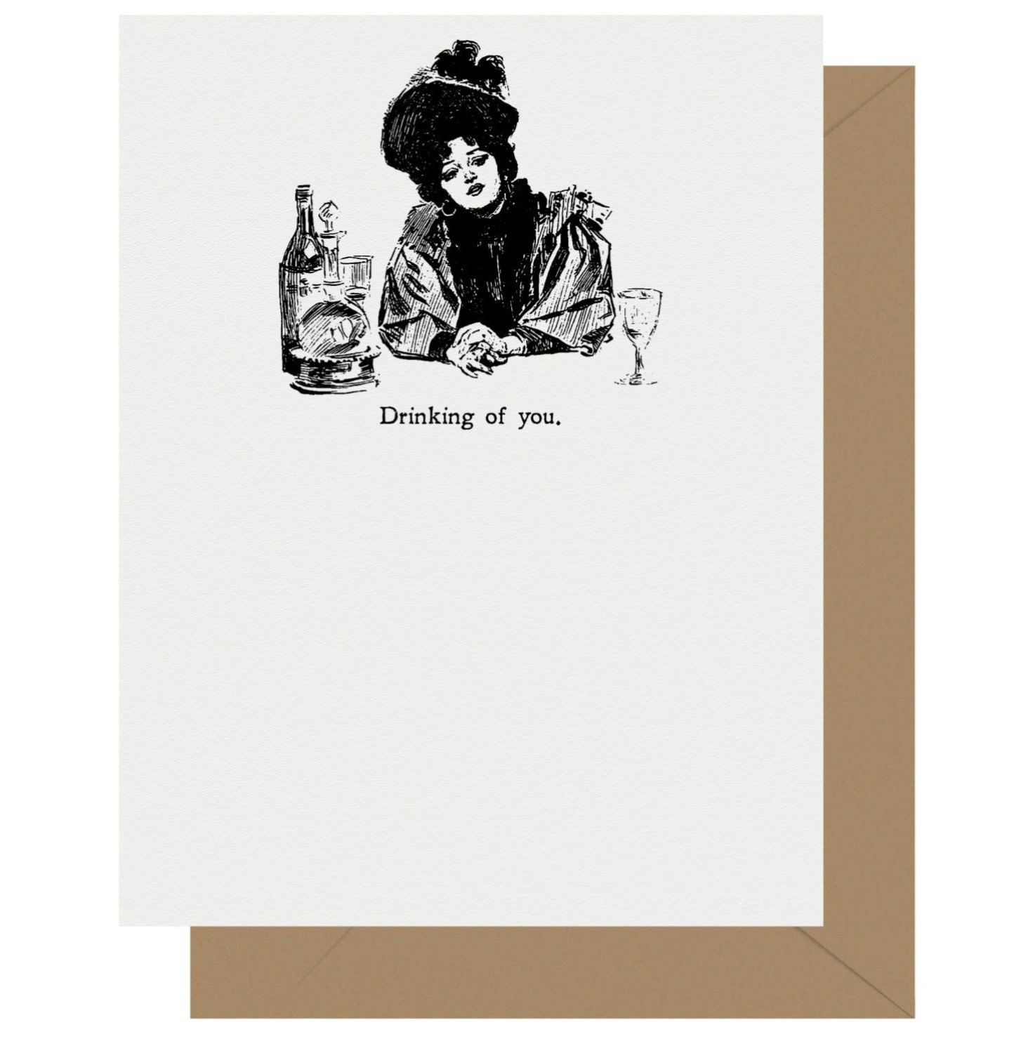 Gibson Girl Drinking of You Letterpress Greeting Card