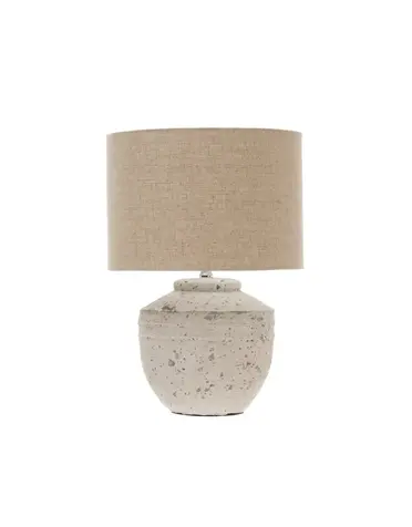 Distressed Cement Table Lamp with Linen Shade 13 x 19 Available for Local Pick Up