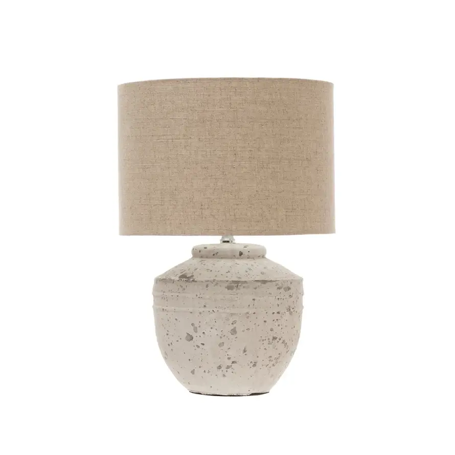 Distressed Cement Table Lamp with Linen Shade 13 x 19 Available for Local Pick Up