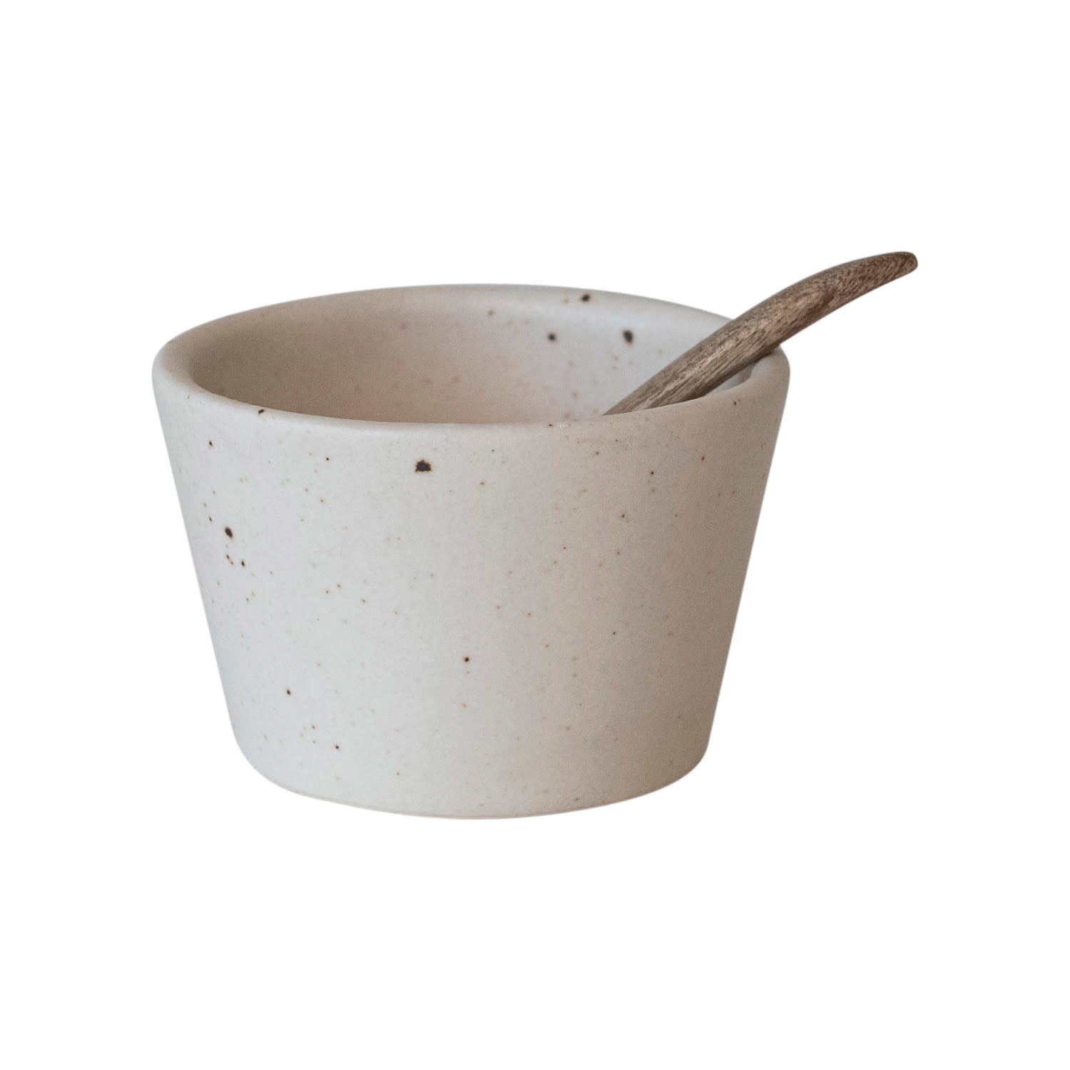 Stoneware Bowl with Mango Wood Spoon 3"