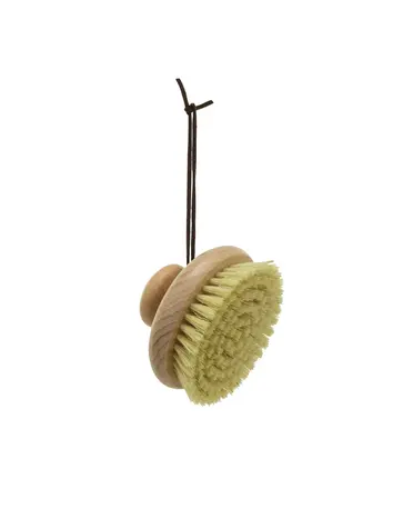 Beech Wood Body Brush with Round Handle and Leather Tie