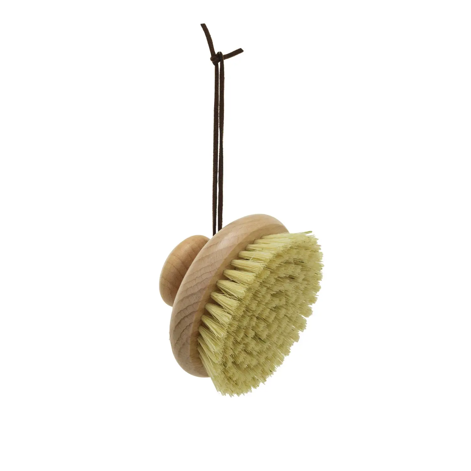 Beech Wood Body Brush with Round Handle and Leather Tie