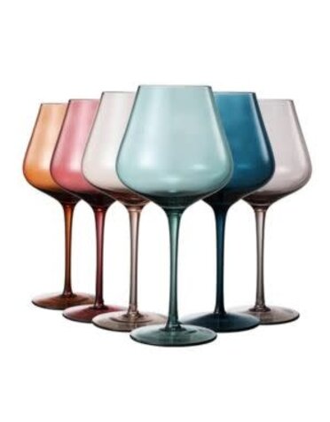 The Wine Savant / Khen Glassware Large Crystal Wine Glass, Set of 6, Pastel Colored
