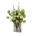Cherry Blossom, Snowball, & White Dahlias in Flat Panel Glass, Cream/Green, 16 X 23