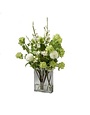 Cherry Blossom, Snowball, & White Dahlias in Flat Panel Glass, Cream/Green, 16 X 23
