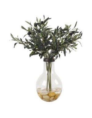 Olive Branches in Glass Light Bulb Shape Vase, 18 X 21
