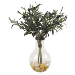 Olive Branches in Glass Light Bulb Shape Vase, 18 X 21