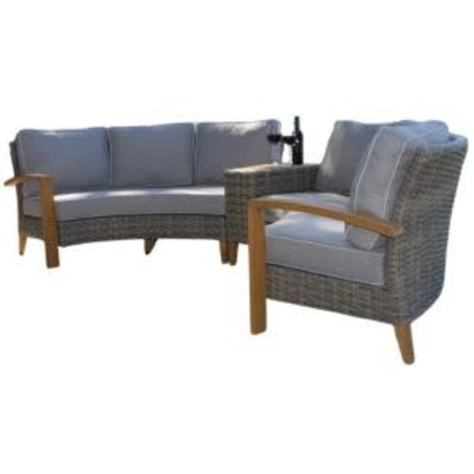 Half Round Wicker 3-Piece Sofa & End Table,132 X 33 X 32