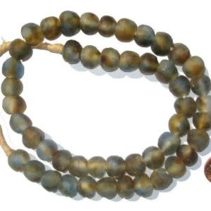 Blue Brown Swirl Recycled Glass Beads, 14 mm