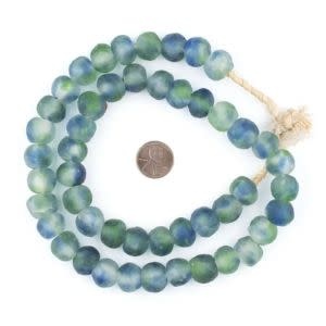Blue Green White Recycled Glass Beads, 14 mm