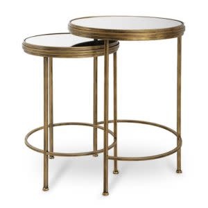 Mirror and Gold Accent Tables, Set of Two
