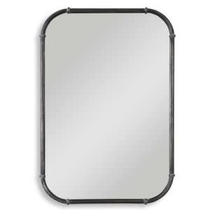 Rustic Metal Mirror with Rounded Corners, Gray, 24 X 37, Mirror Available for Local Delivery or Pick Up