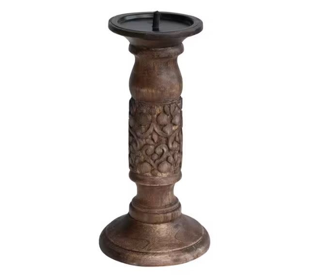 Mango Wood Candle Holder, 10 in., Walnut