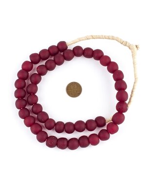 Deep Red Recycled Glass Beads, 14 mm