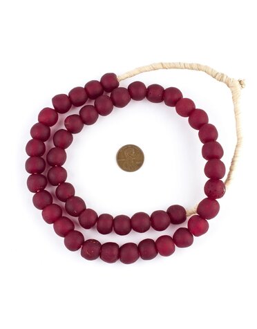 Deep Red Recycled Glass Beads, 14 mm