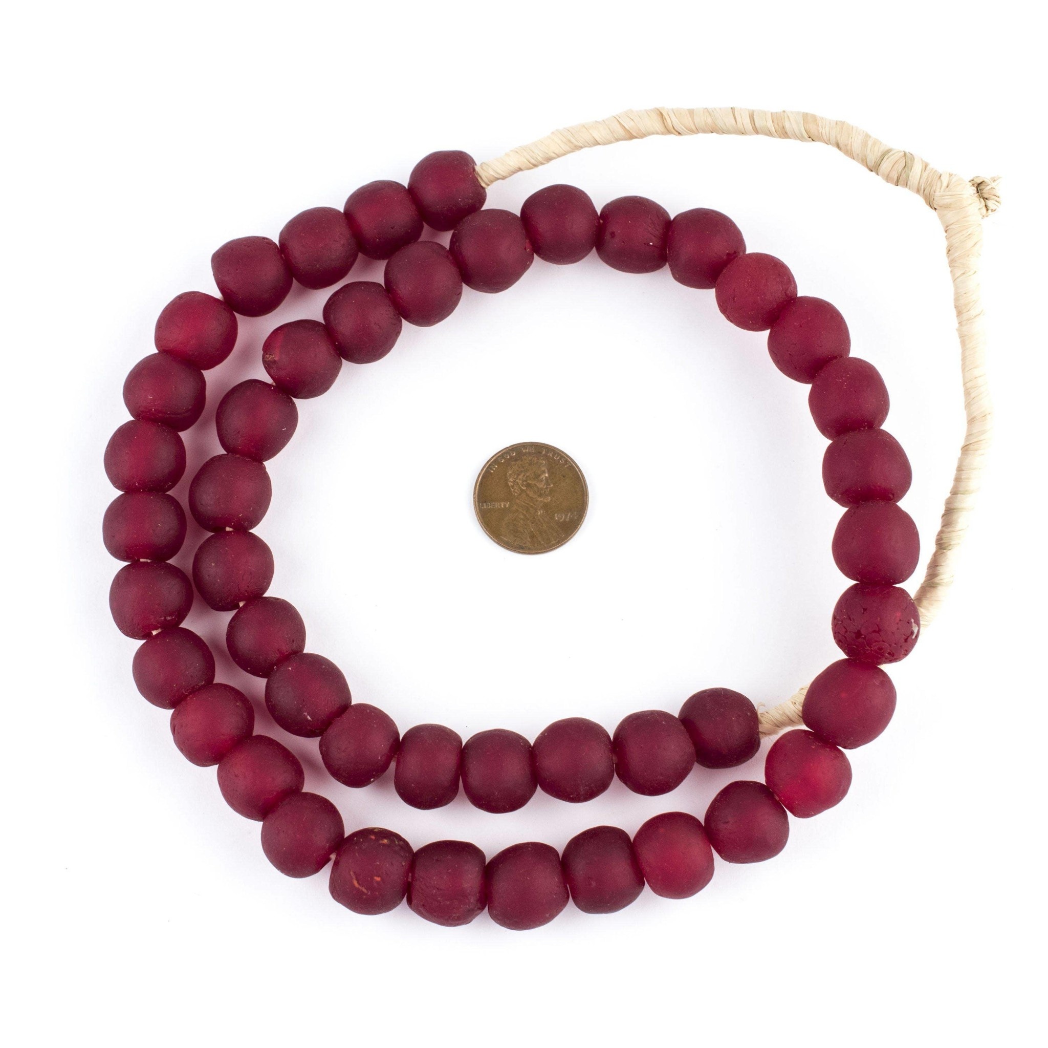 Deep Red Recycled Glass Beads, 14 mm