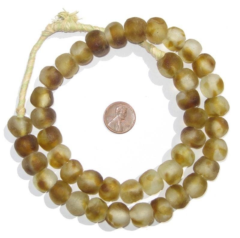 Brown Swirl Recycled Glass Beads, 14 mm