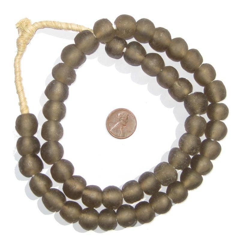 Groundhog Grey Recycled Glass Beads, 14 mm