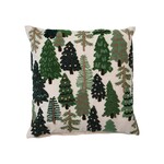 Square Embroidered Pillow with Trees & French Knots, 20"